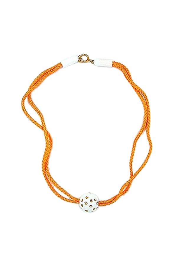 Necklace White Bead Thick Orange Cord - GL05217