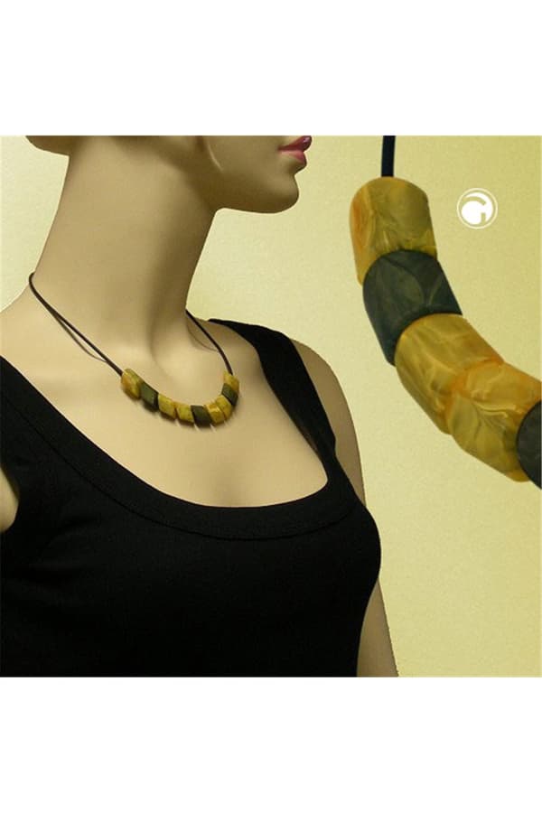 Necklace Beads Yellow-Marbeled 45cm - GL04367