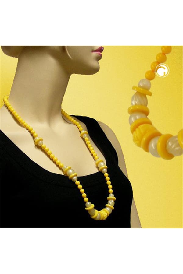 Necklace Engraved Bead Yellow 75cm - GL02021