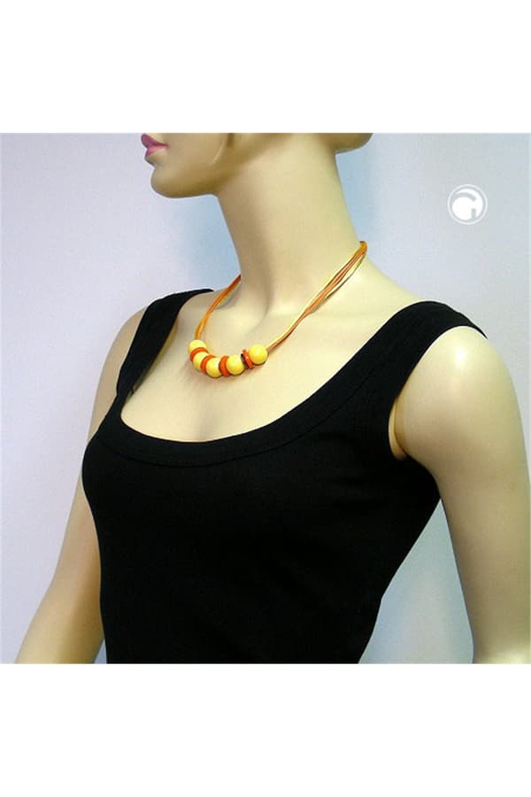 Necklace 5 Beads Yellow/ Orange - GL02018