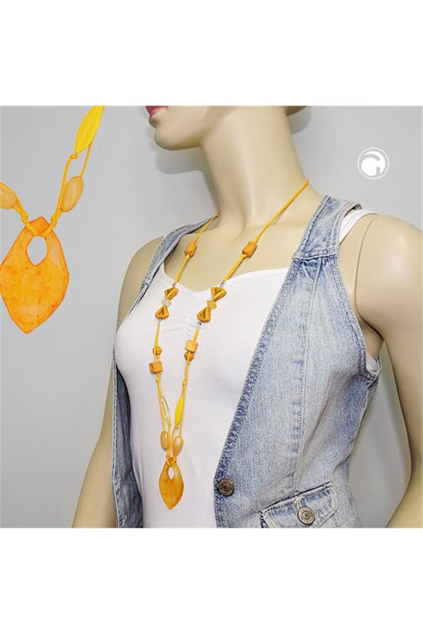 Necklace Beads And 2-Fold Cord Yellow - GL01137