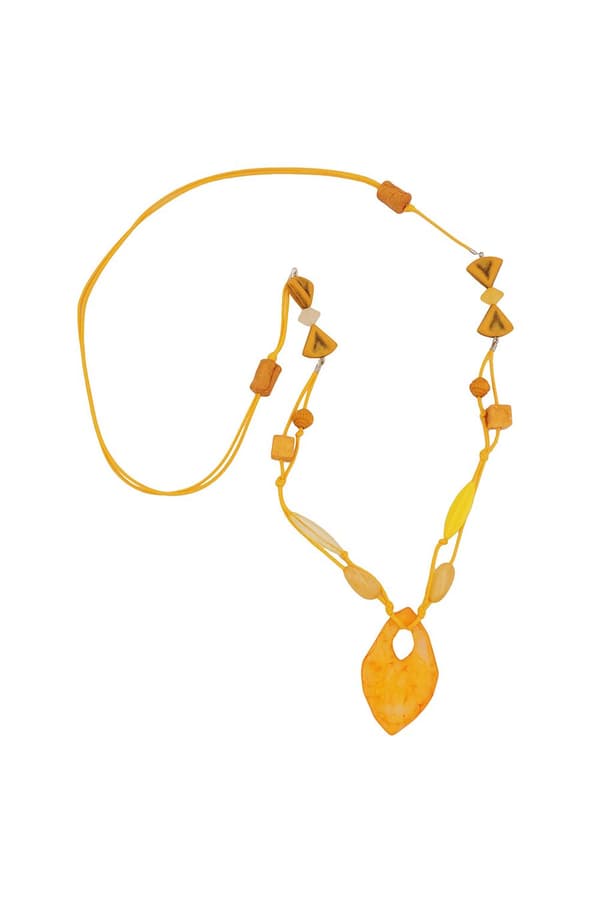 Necklace Beads And 2-Fold Cord Yellow - GL01137