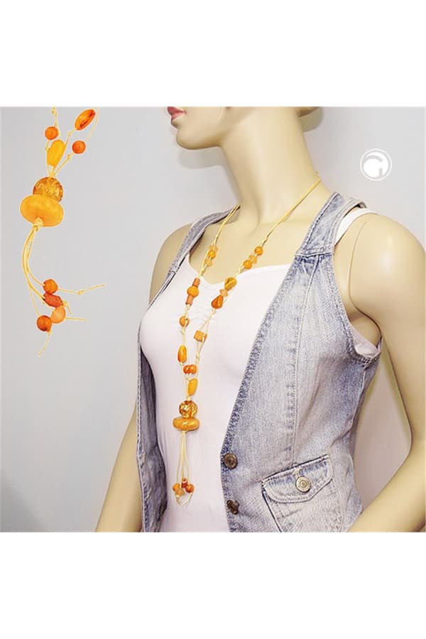 Necklace Yellow-Orange Beads - GL01087