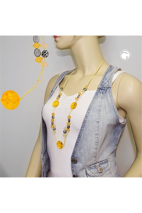 Necklace Yellow Beads Patterned Beads - GL01086