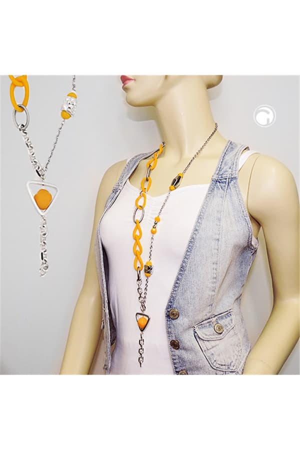 Necklace Yellow Beads Chain Links - GL01075