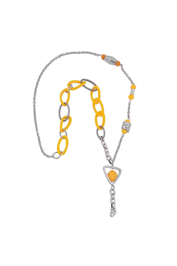 Necklace Yellow Beads Chain Links - GL01075
