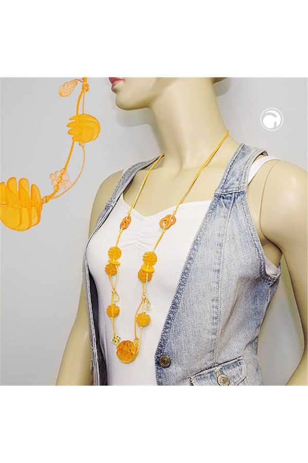 Necklace Yellow Spiral Beads Cord - GL01070