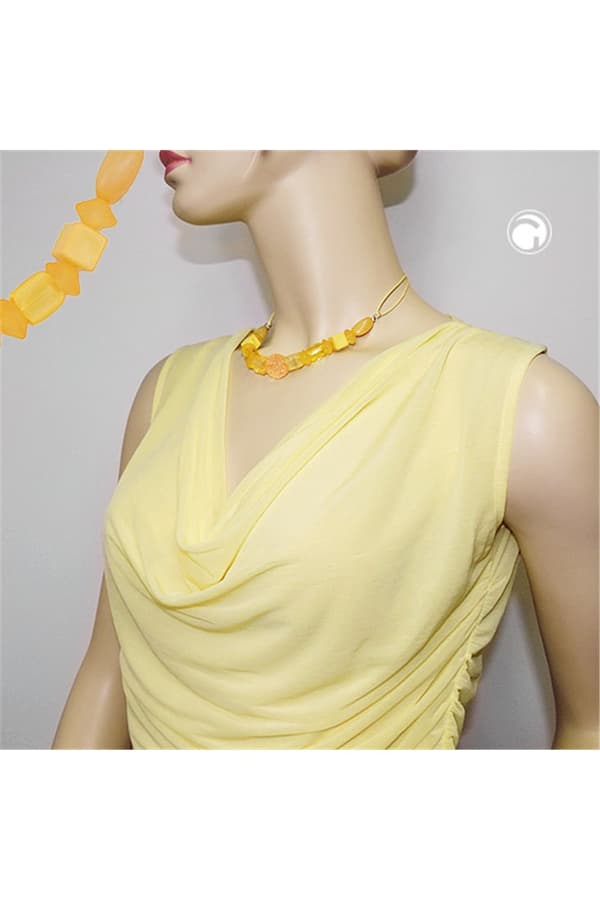 Necklace Yellow Beads Yellow Cord - GL01060