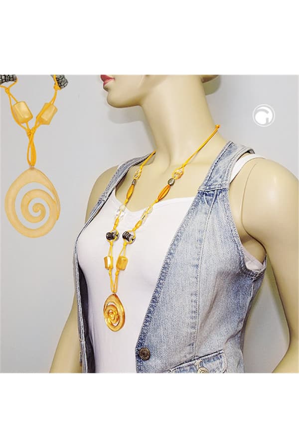 Necklace Yellow + Antique-Silver Beads - GL01056