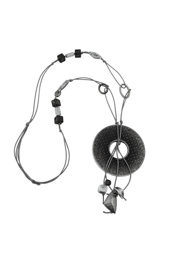 Necklace 77mm Plastic Pendant Hole Ring Gray-White Cord Gray 90cm - GL07530