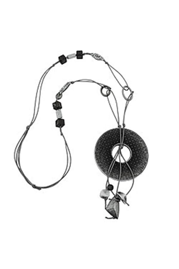 Necklace 77mm Plastic Pendant Hole Ring Gray-White Cord Gray 90cm - GL07530