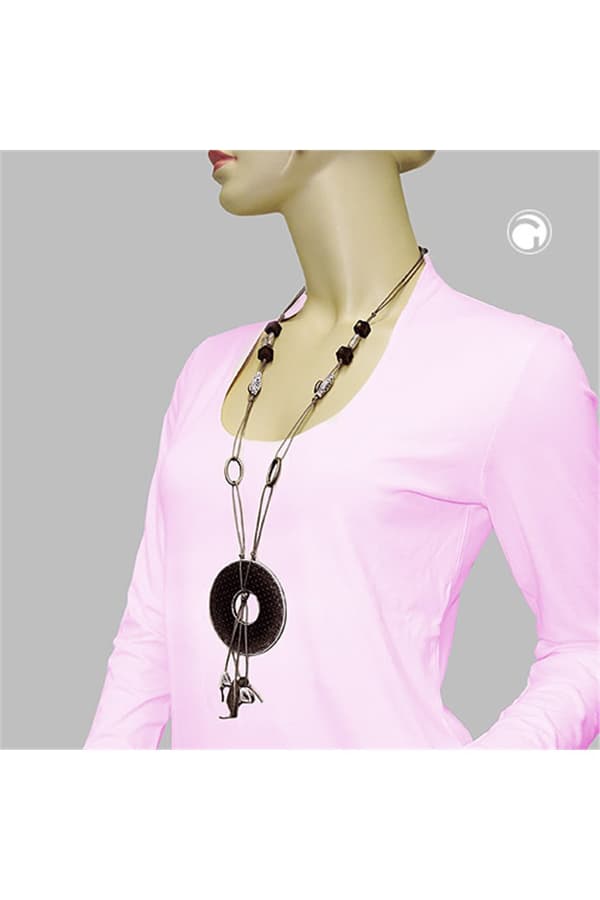 Necklace 77mm Plastic Pendant Hole Ring Gray-White Cord Gray 90cm - GL07530