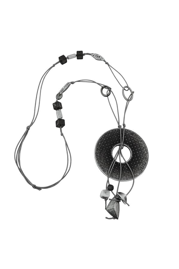 Necklace 77mm Plastic Pendant Hole Ring Gray-White Cord Gray 90cm - GL07530