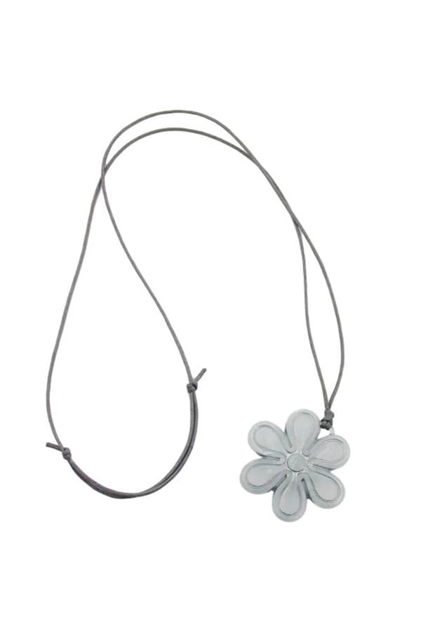 Necklace Big Flower Pendant Grey Cord - GL07240