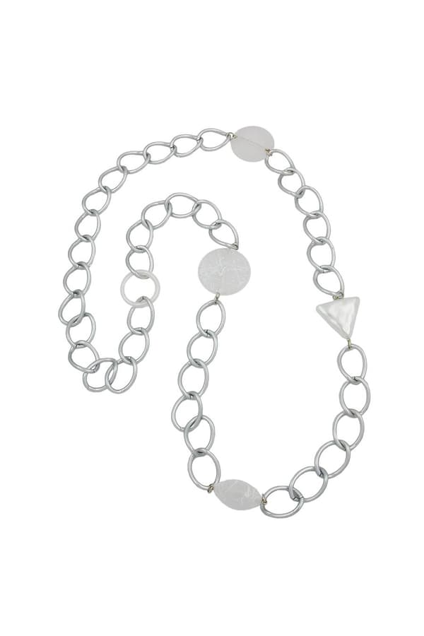 Necklace Wide Curb Chain Crystal Pearl 90cm - GL06122