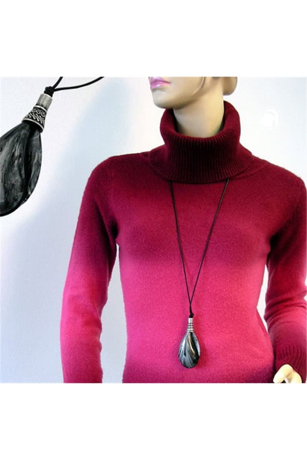 Necklace Drop Shape Black-Silver-Grey - GL04748