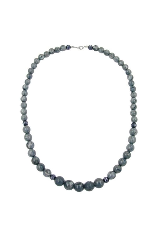 Necklace Beads Grey Marbled - GL04418