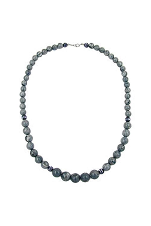 Necklace Beads Grey Marbled - GL04418