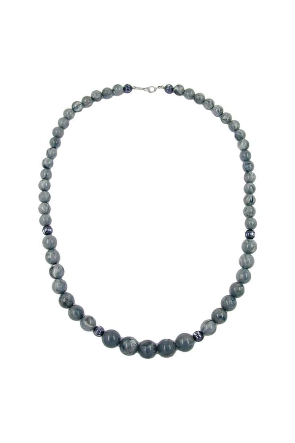 Necklace Beads Grey Marbled - GL04418