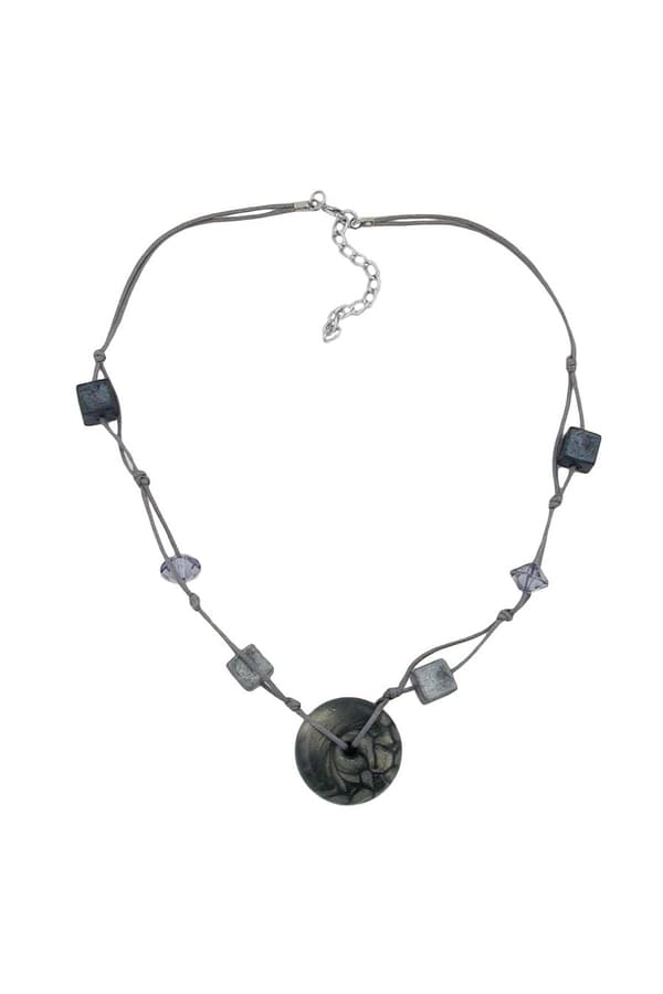 Necklace Disc Grey/Silky & Glossy Beads - GL02831