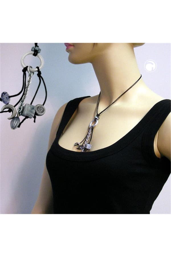 Necklace Grey Beads 90cm - GL02754