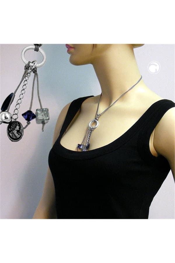 Necklace Light Grey/ Blue Beads - GL02741