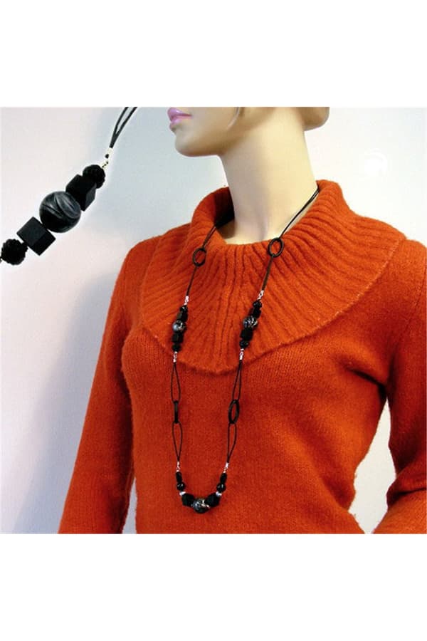Necklace Black And Grey-Marbeled 100cm - GL02663