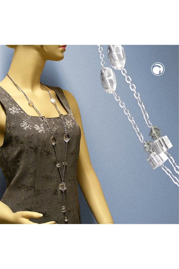 Necklace Beads & Cubes Transparent 95cm - GL02338