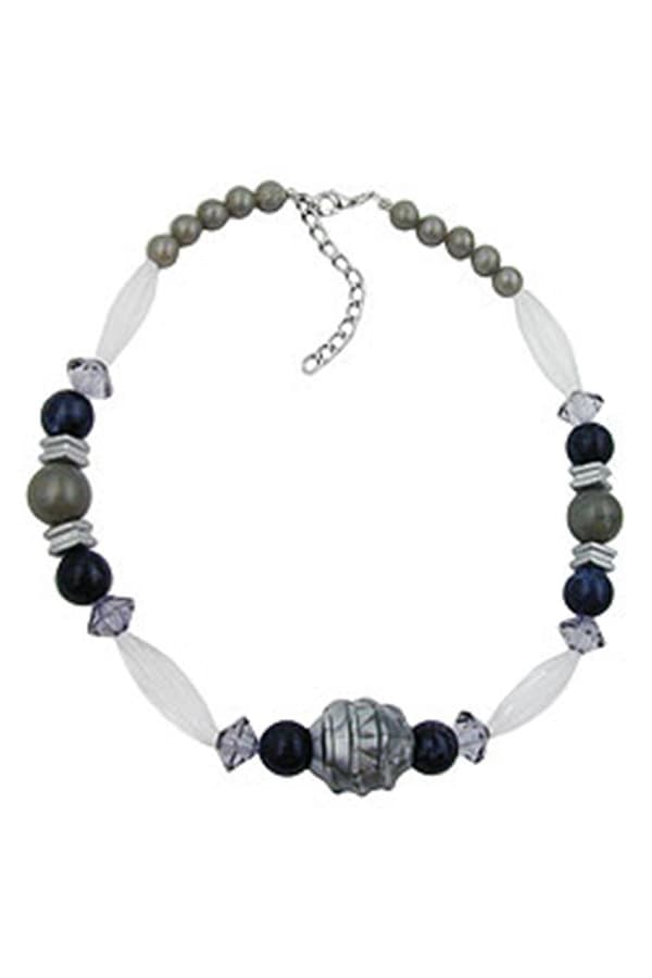 Necklace Silver-Grey/ Black/ Transparent Beads - GL01913
