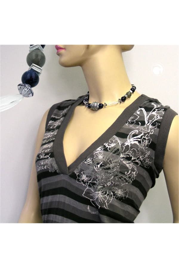 Necklace Silver-Grey/ Black/ Transparent Beads - GL01913