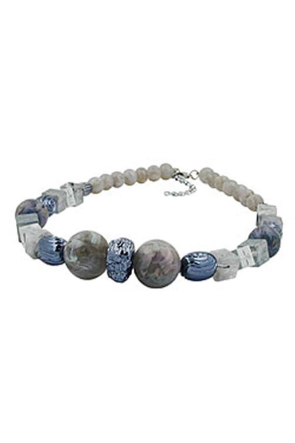 Necklace Silvergrey Grey-Blue Marbled Beads - GL01911