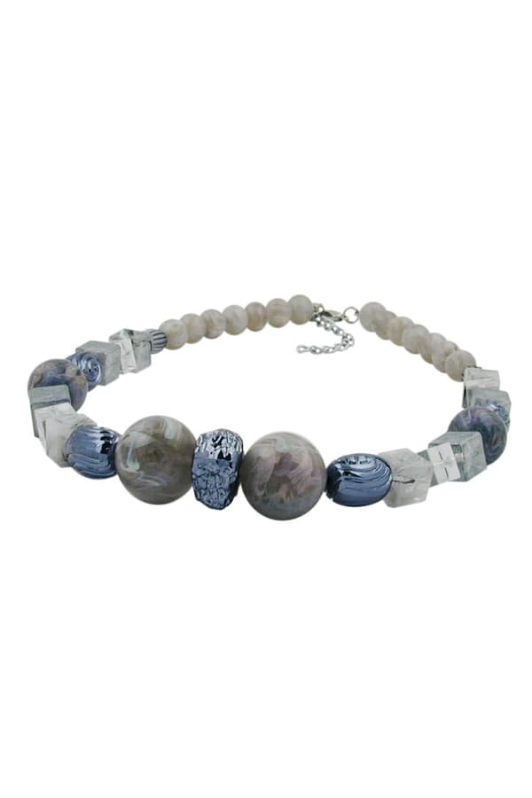 Necklace Silvergrey Grey-Blue Marbled Beads - GL01911