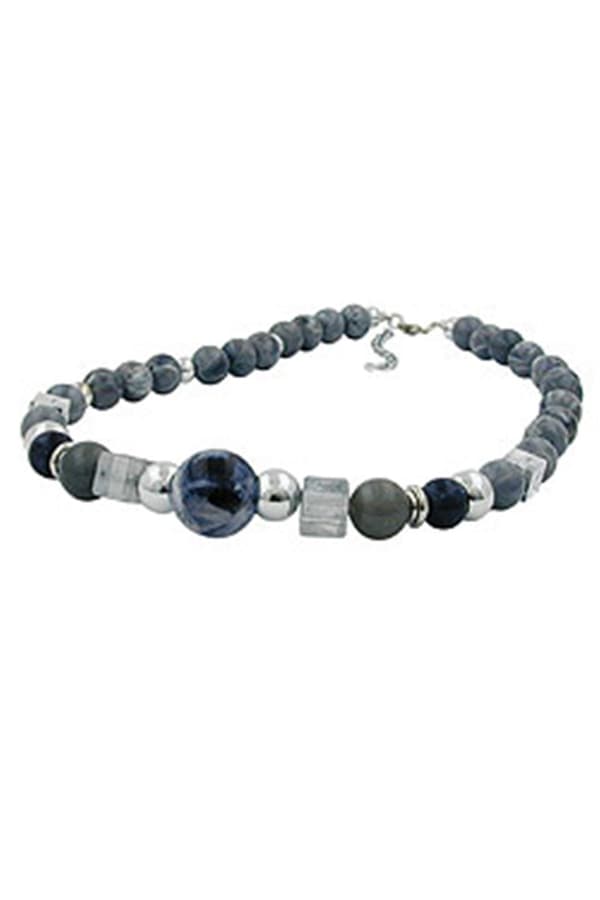 Necklace Grey Blue Chromed Beads - GL01865