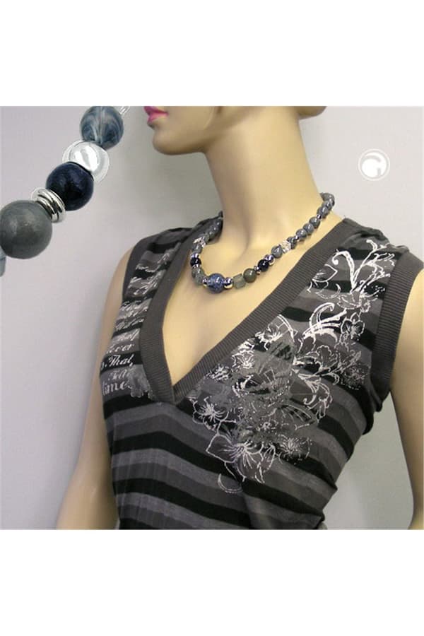 Necklace Grey Blue Chromed Beads - GL01865