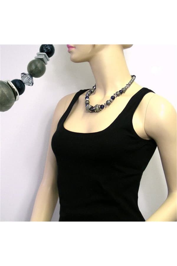 Necklace Different Grey And Silver-Grey Beads - GL01860