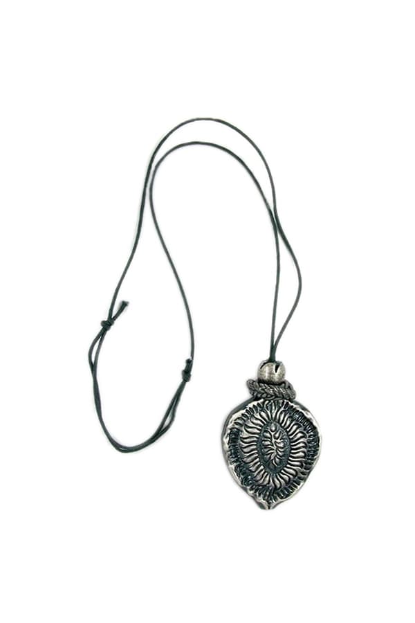 Necklace Oxide Silver Pendant Grey Cord - GL01613