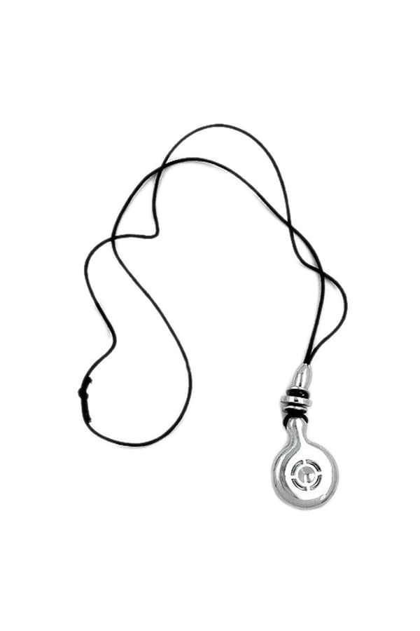 Necklace Chrome Pendant Black Cord - GL01539