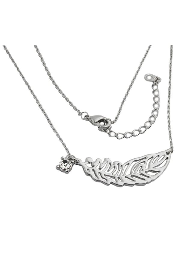 Necklace Leaf/ Feather Pendant White Gold Coloured - GL01211