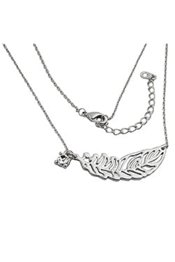 Necklace Leaf/ Feather Pendant White Gold Coloured - GL01211
