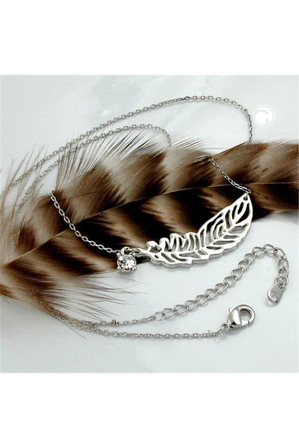 Necklace Leaf/ Feather Pendant White Gold Coloured - GL01211