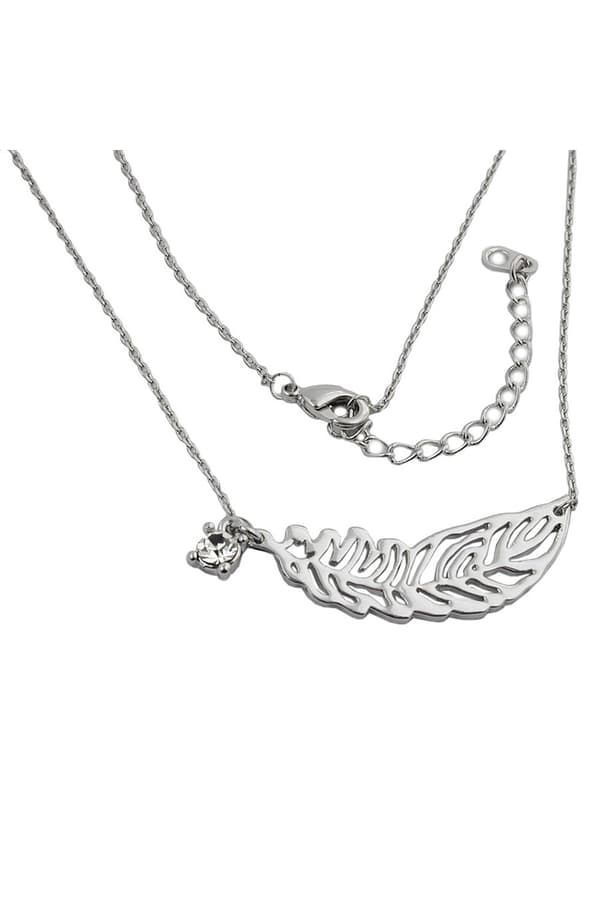 Necklace Leaf/ Feather Pendant White Gold Coloured - GL01211