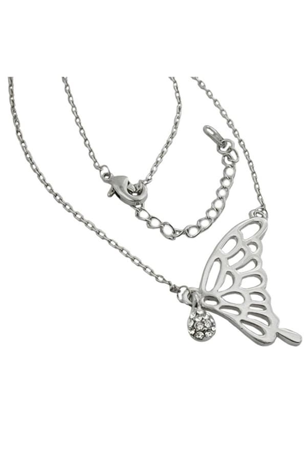 Necklace Pendant Butterfly Wing White Gold Coloured - GL01212