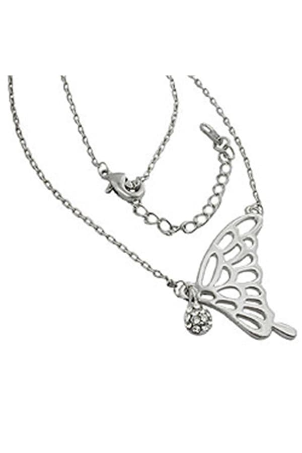Necklace Pendant Butterfly Wing White Gold Coloured - GL01212
