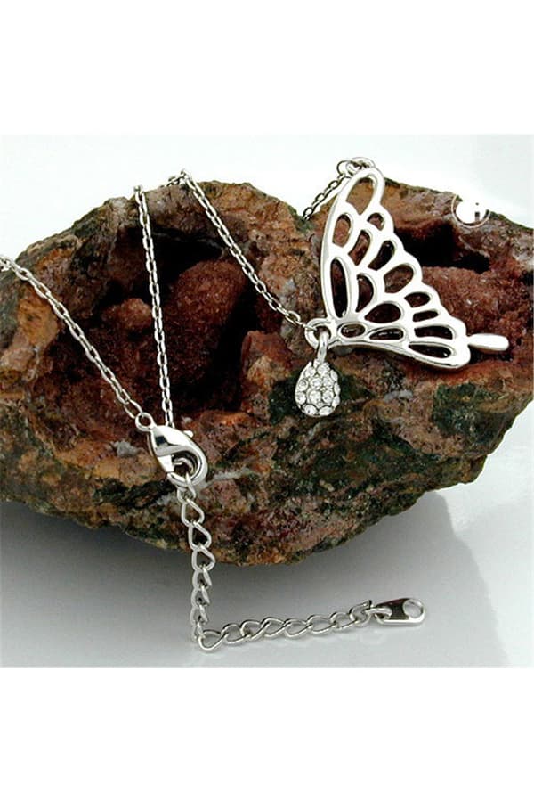 Necklace Pendant Butterfly Wing White Gold Coloured - GL01212