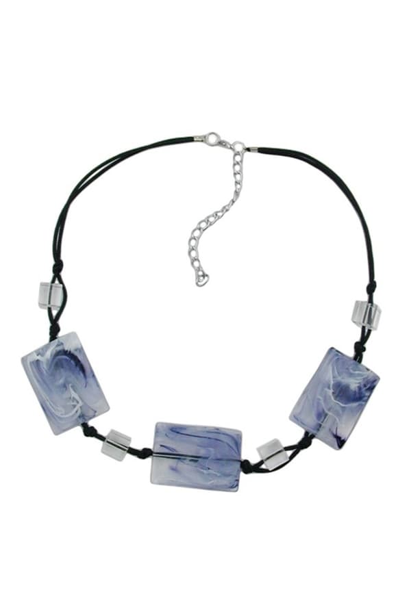 Necklace 3 Pillow Beads White/Grey Marbled - GL00420
