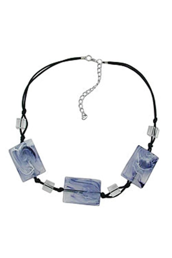 Necklace 3 Pillow Beads White/Grey Marbled - GL00420
