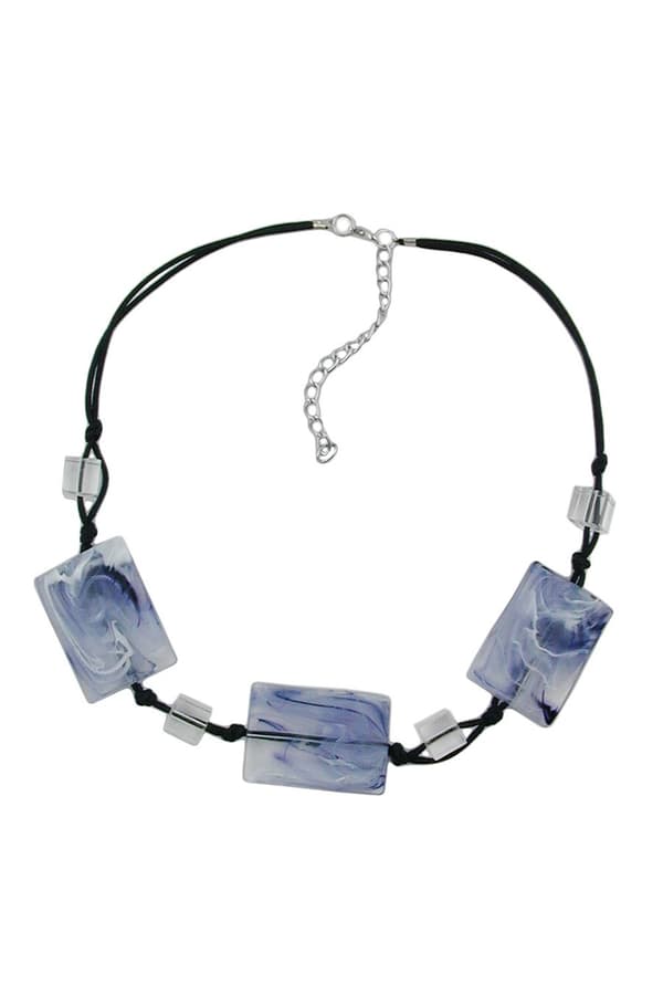 Necklace 3 Pillow Beads White/Grey Marbled - GL00420