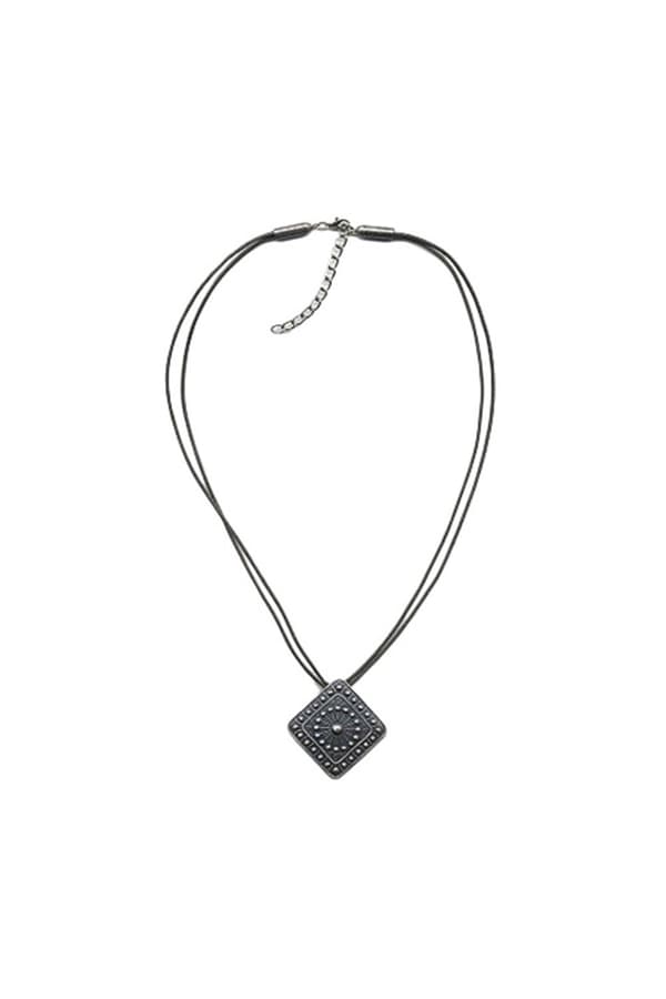 Necklace Metal Pendant Grey Cord - GL00290