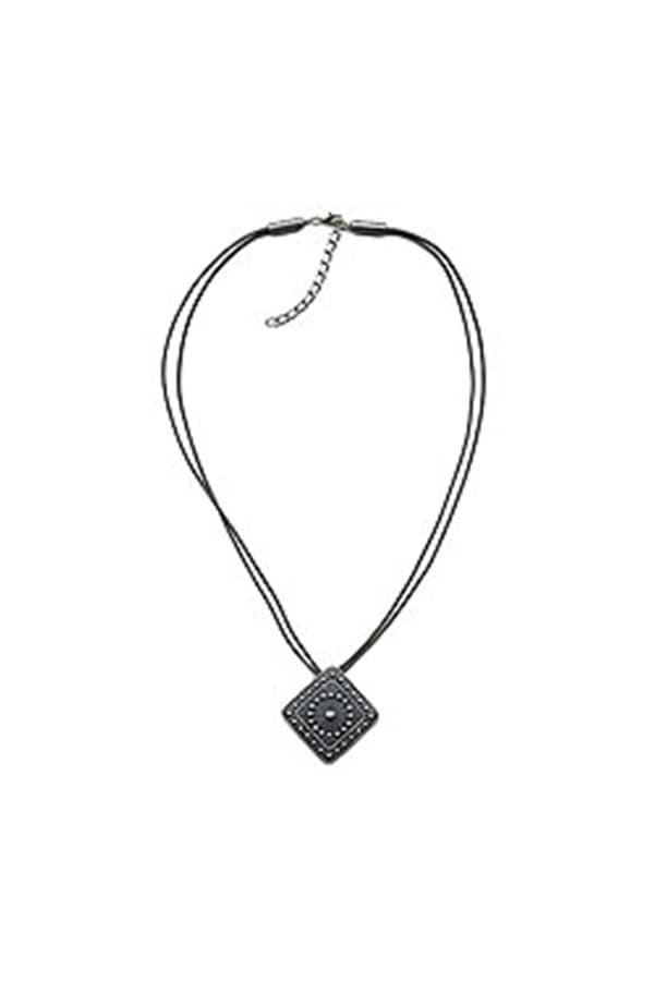 Necklace Metal Pendant Grey Cord - GL00290