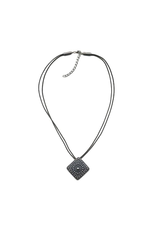 Necklace Metal Pendant Grey Cord - GL00290